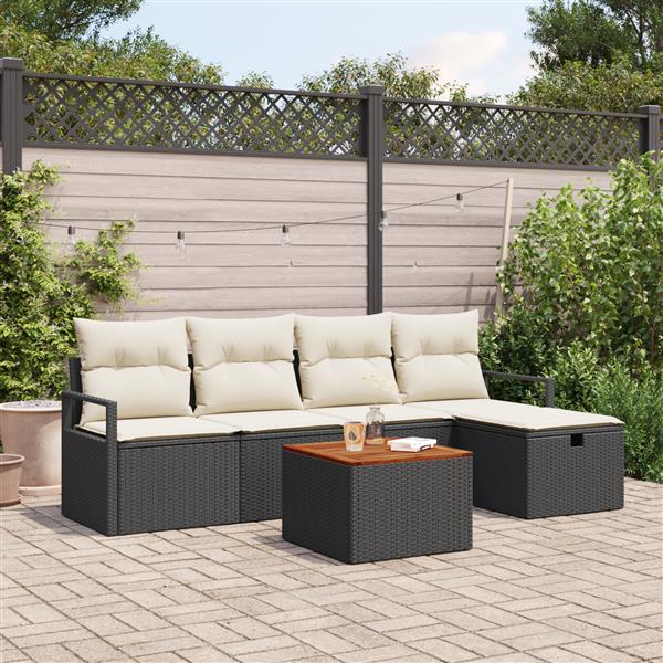 Grote foto vidaxl 6 delige tuinbankset met kussens zwart poly rattan tuin en terras tuinmeubelen