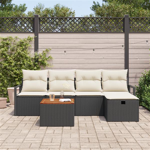 Grote foto vidaxl 6 delige tuinbankset met kussens zwart poly rattan tuin en terras tuinmeubelen