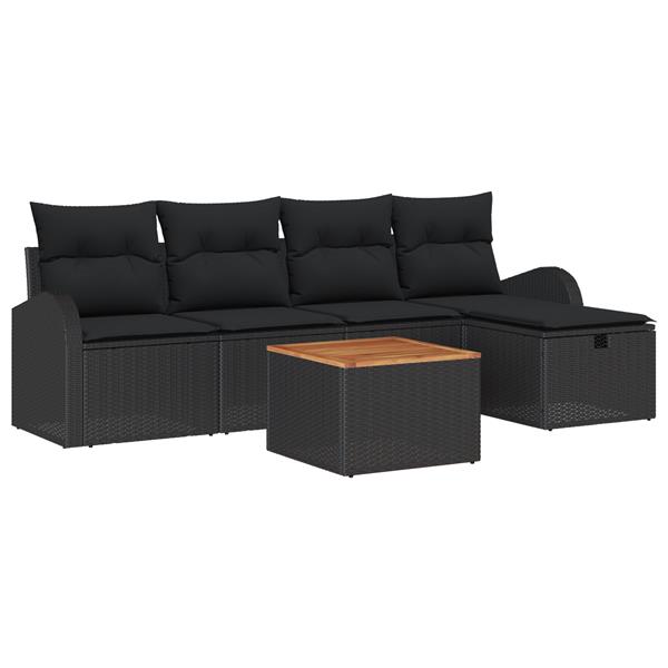 Grote foto vidaxl 6 delige tuinbankenset met kussens poly rattan zwart tuin en terras tuinmeubelen