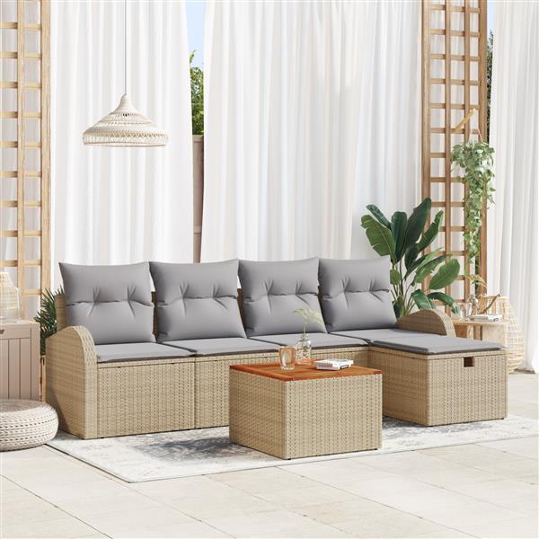 Grote foto vidaxl 6 delige tuinbankenset met kussens poly rattan beige tuin en terras tuinmeubelen