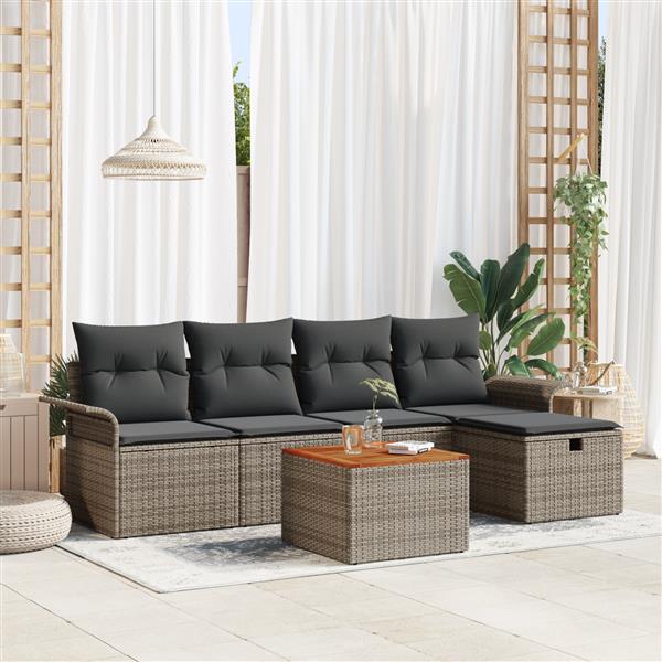Grote foto vidaxl 6 delige tuinset met kussens grijs poly rattan tuin en terras tuinmeubelen