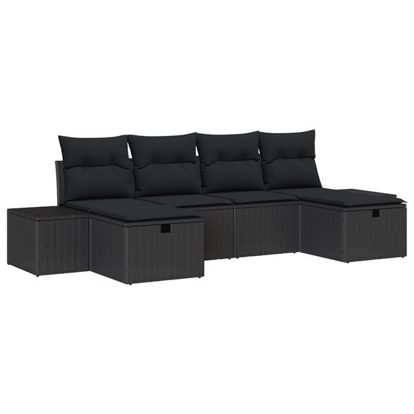 Grote foto vidaxl 6 delige tuinbankenset met kussens poly rattan zwart tuin en terras tuinmeubelen
