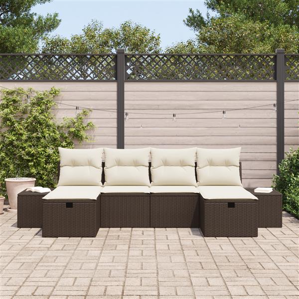 Grote foto vidaxl 6 delige tuinbankenset met kussens poly rattan bruin tuin en terras tuinmeubelen