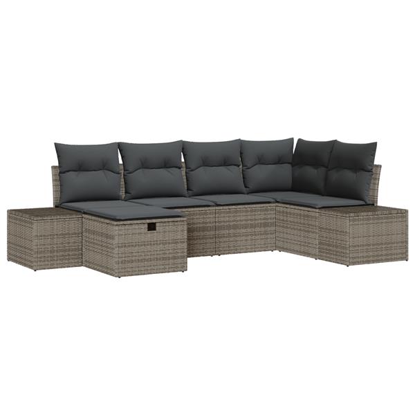 Grote foto vidaxl 6 delige tuinbankset met kussens in grijs poly rattan tuin en terras tuinmeubelen