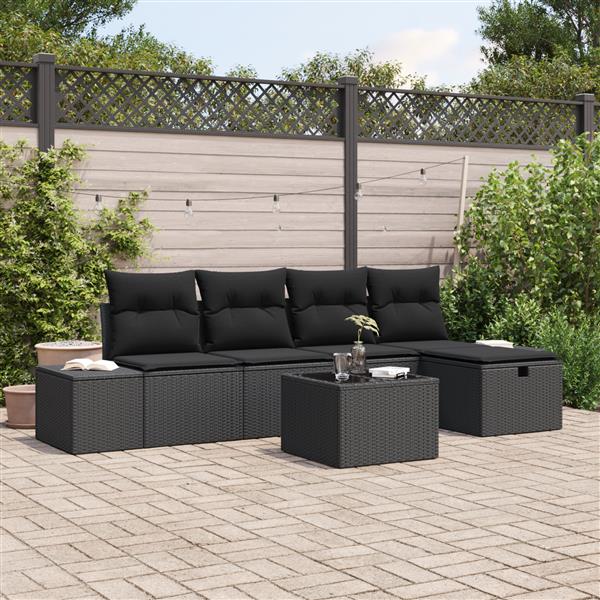 Grote foto vidaxl 6 delige tuinbankenset met kussens poly rattan zwart tuin en terras tuinmeubelen