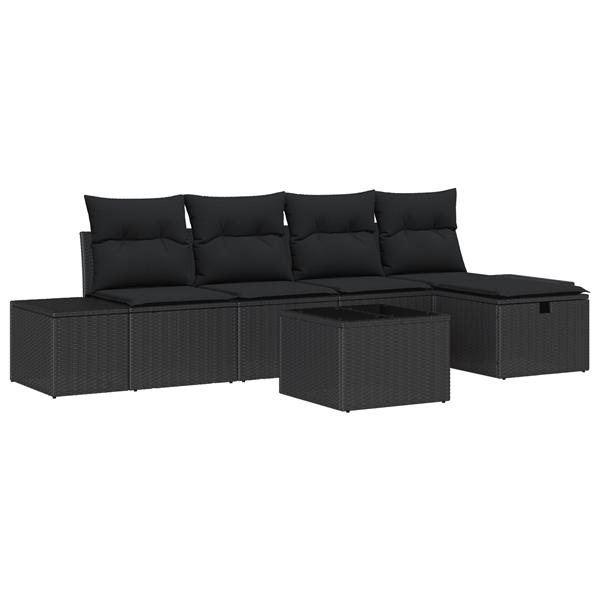Grote foto vidaxl 6 delige tuinbankenset met kussens poly rattan zwart tuin en terras tuinmeubelen