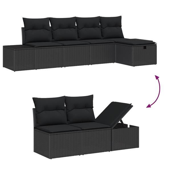Grote foto vidaxl 6 delige tuinbankenset met kussens poly rattan zwart tuin en terras tuinmeubelen