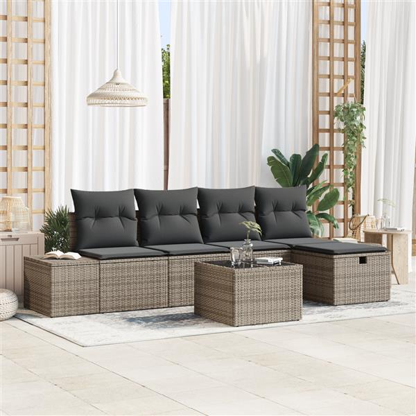 Grote foto vidaxl 6 delige tuinbankenset met kussens poly rattan grijs tuin en terras tuinmeubelen