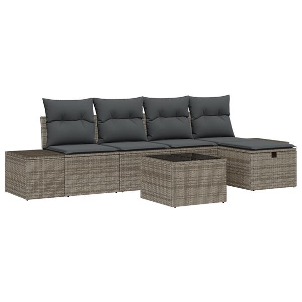 Grote foto vidaxl 6 delige tuinbankenset met kussens poly rattan grijs tuin en terras tuinmeubelen