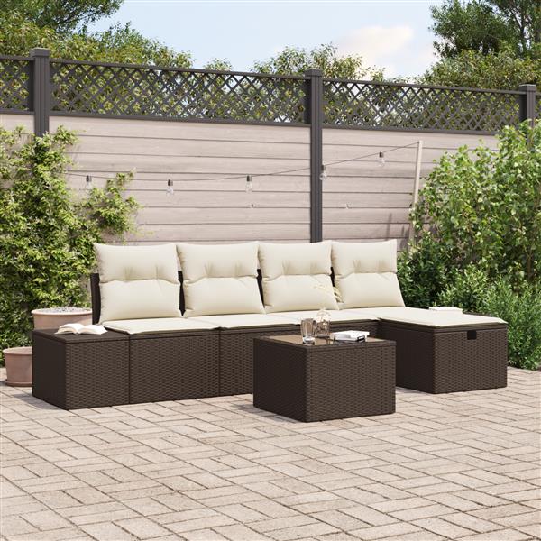Grote foto vidaxl 6 delige tuinbankenset met kussens poly rattan bruin tuin en terras tuinmeubelen