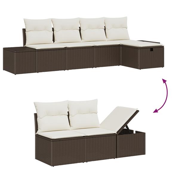 Grote foto vidaxl 6 delige tuinbankenset met kussens poly rattan bruin tuin en terras tuinmeubelen
