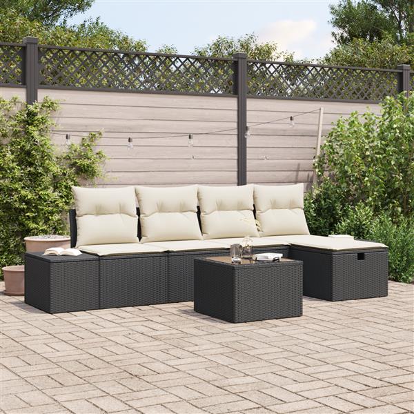 Grote foto vidaxl 6 delige tuinbankenset met kussens poly rattan zwart tuin en terras tuinmeubelen