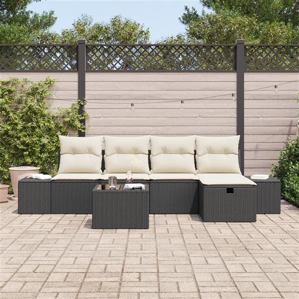 Grote foto vidaxl 6 delige tuinbankenset met kussens poly rattan zwart tuin en terras tuinmeubelen