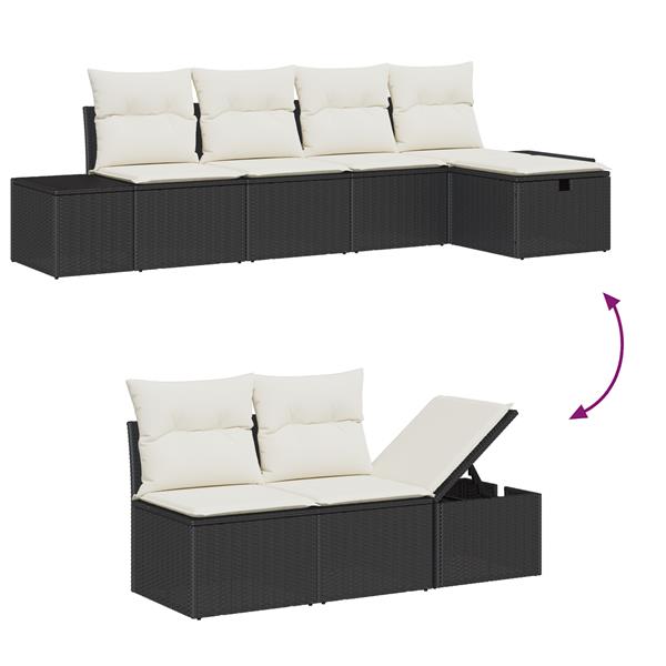 Grote foto vidaxl 6 delige tuinbankenset met kussens poly rattan zwart tuin en terras tuinmeubelen