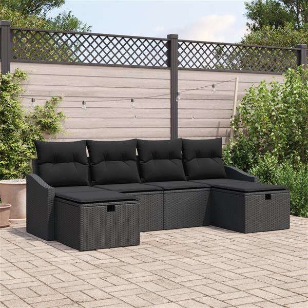 Grote foto vidaxl 6 delige tuinbankenset met kussens poly rattan zwart tuin en terras tuinmeubelen