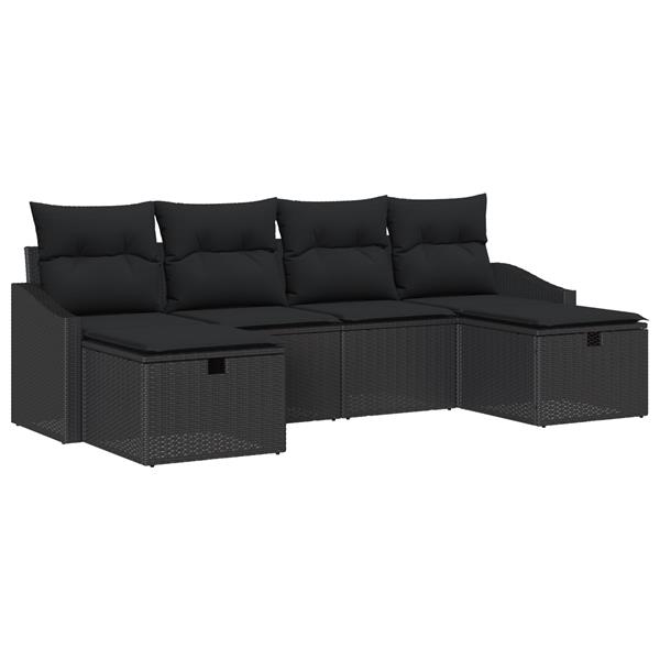 Grote foto vidaxl 6 delige tuinbankenset met kussens poly rattan zwart tuin en terras tuinmeubelen