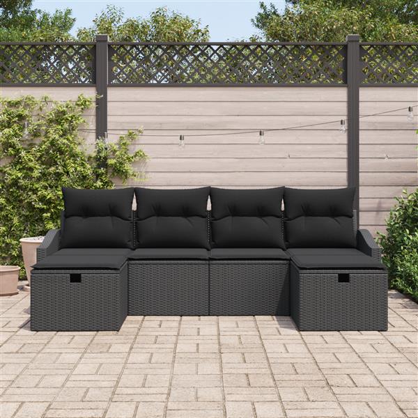 Grote foto vidaxl 6 delige tuinbankenset met kussens poly rattan zwart tuin en terras tuinmeubelen