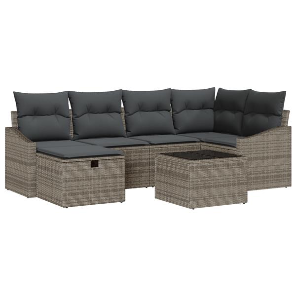 Grote foto vidaxl 7 delige tuinbankenset met kussens poly rattan grijs tuin en terras tuinmeubelen