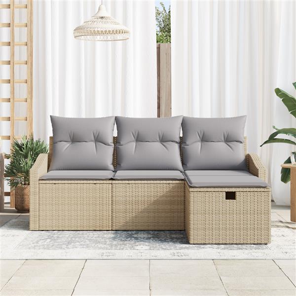 Grote foto vidaxl 4 delige tuinbankenset met kussens poly rattan beige tuin en terras tuinmeubelen