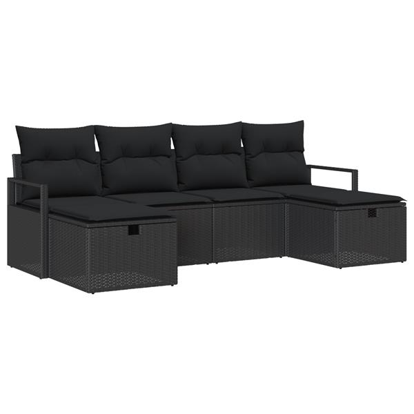 Grote foto vidaxl 6 delige tuinbankset met kussens zwart poly rattan tuin en terras tuinmeubelen