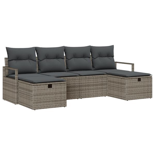 Grote foto vidaxl 6 delige tuinbankset met kussens in grijs poly rattan tuin en terras tuinmeubelen