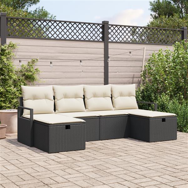 Grote foto vidaxl 6 delige tuinsofa set met kussens zwart poly rattan tuin en terras tuinmeubelen