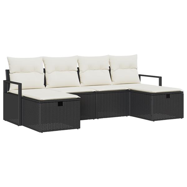 Grote foto vidaxl 6 delige tuinsofa set met kussens zwart poly rattan tuin en terras tuinmeubelen