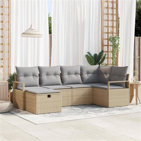 Grote foto vidaxl 6 delige tuinbankset met kussens in beige poly rattan tuin en terras tuinmeubelen