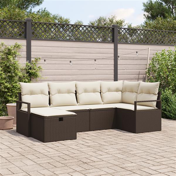 Grote foto vidaxl 6 delige tuinbankset met kussens bruin poly rattan tuin en terras tuinmeubelen