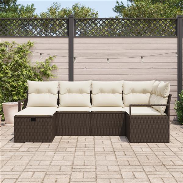 Grote foto vidaxl 6 delige tuinbankset met kussens bruin poly rattan tuin en terras tuinmeubelen