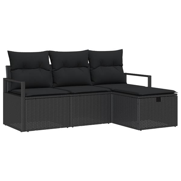 Grote foto vidaxl 4 delige tuinsalon set met kussens zwart poly rattan tuin en terras tuinmeubelen
