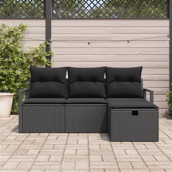 Grote foto vidaxl 4 delige tuinsalon set met kussens zwart poly rattan tuin en terras tuinmeubelen