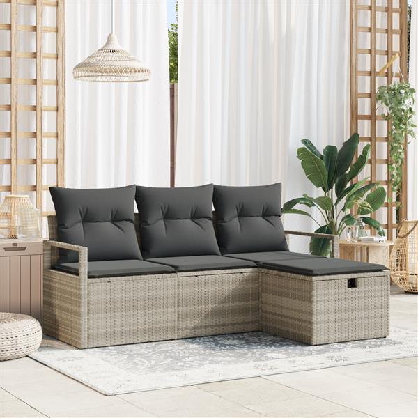Grote foto vidaxl 4 delige tuinset met kussens lichtgrijs poly rattan tuin en terras tuinmeubelen
