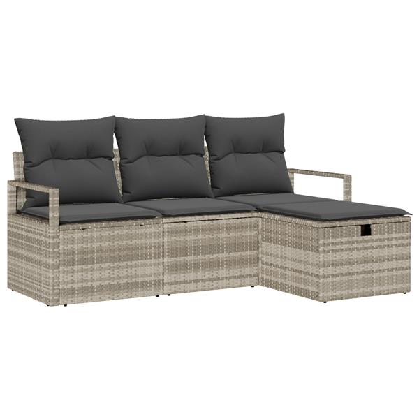Grote foto vidaxl 4 delige tuinset met kussens lichtgrijs poly rattan tuin en terras tuinmeubelen