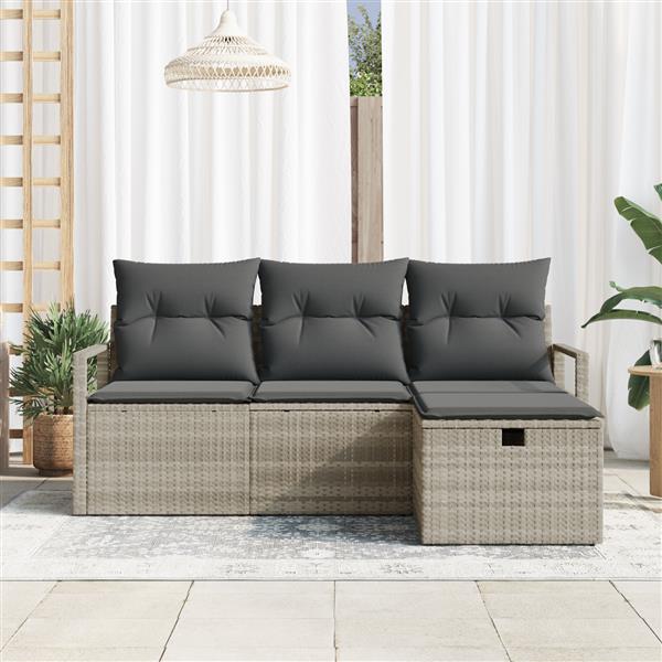 Grote foto vidaxl 4 delige tuinset met kussens lichtgrijs poly rattan tuin en terras tuinmeubelen