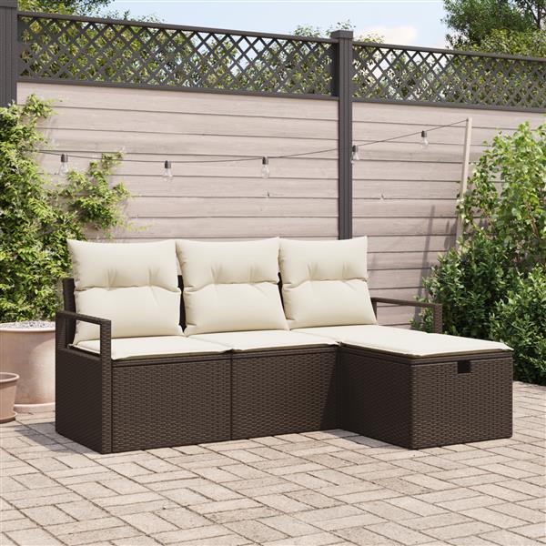 Grote foto vidaxl 4 delige tuinsofa set met kussens bruin poly rattan tuin en terras tuinmeubelen