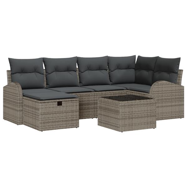 Grote foto vidaxl 7 delige tuinset met kussens grijs poly rattan tuin en terras tuinmeubelen