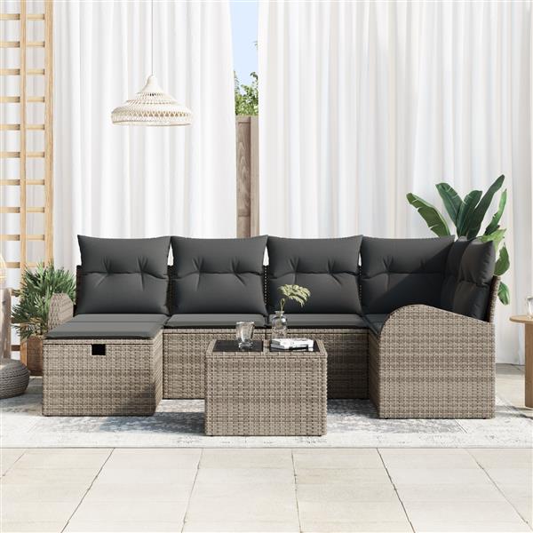 Grote foto vidaxl 7 delige tuinset met kussens grijs poly rattan tuin en terras tuinmeubelen