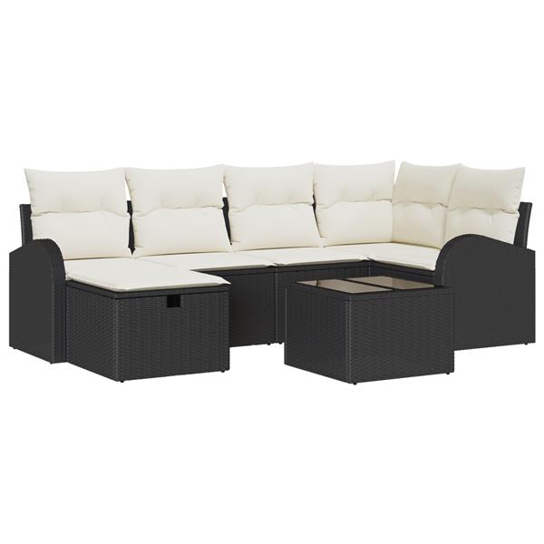 Grote foto vidaxl 7 delige tuinsofa set met kussens zwart poly rattan tuin en terras tuinmeubelen