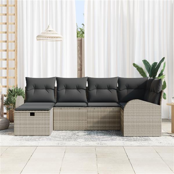 Grote foto vidaxl 6 delige tuinset met kussens lichtgrijs poly rattan tuin en terras tuinmeubelen
