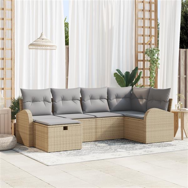 Grote foto vidaxl 6 delige tuinset met kussens in beige poly riet tuin en terras tuinmeubelen