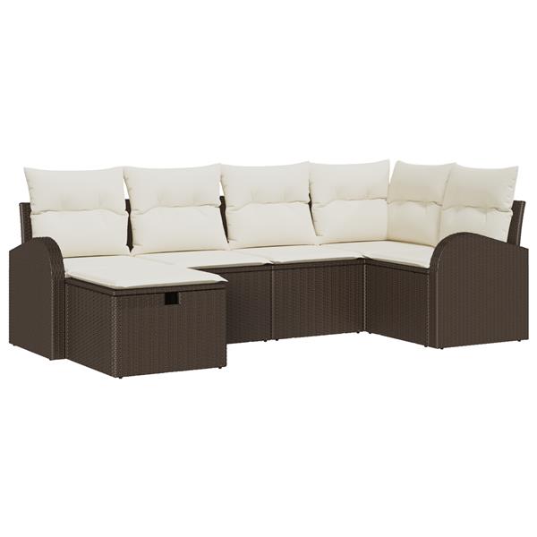 Grote foto vidaxl 6 delige tuinset met kussens bruin poly rattan tuin en terras tuinmeubelen