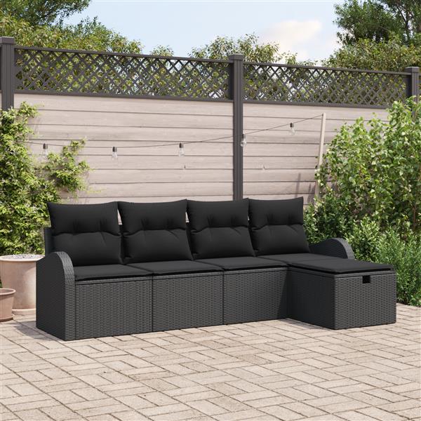 Grote foto vidaxl 5 delige tuinbankenset met kussens poly rattan zwart tuin en terras tuinmeubelen