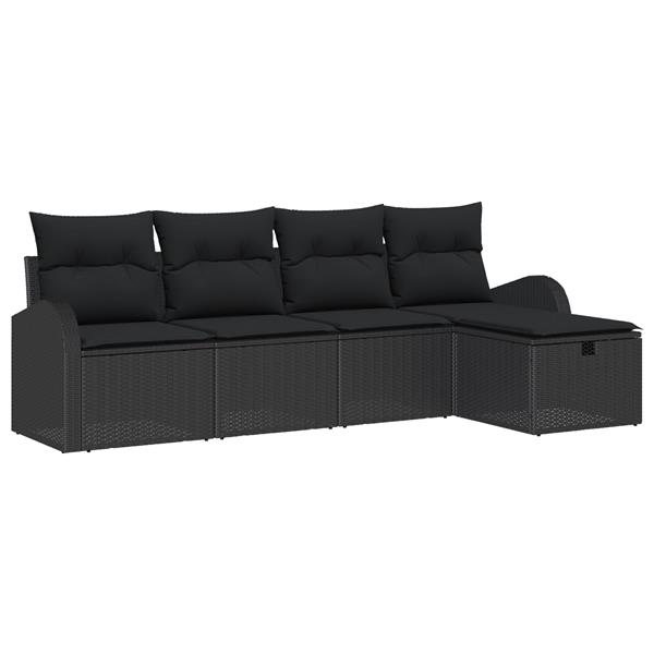 Grote foto vidaxl 5 delige tuinbankenset met kussens poly rattan zwart tuin en terras tuinmeubelen