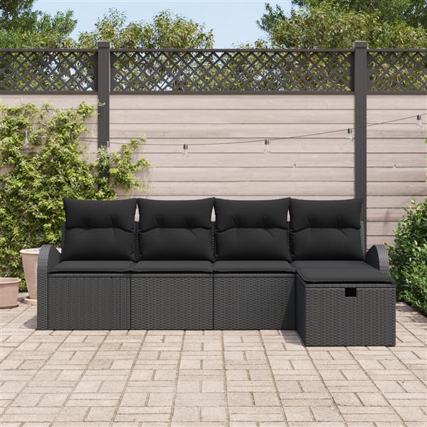 Grote foto vidaxl 5 delige tuinbankenset met kussens poly rattan zwart tuin en terras tuinmeubelen