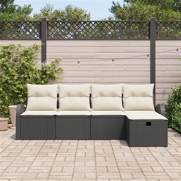 Grote foto vidaxl 5 delige tuinbankenset met kussens poly rattan zwart tuin en terras tuinmeubelen