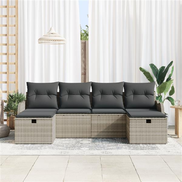 Grote foto vidaxl 6 delige tuinset met kussens in lichtgrijs poly rattan tuin en terras tuinmeubelen