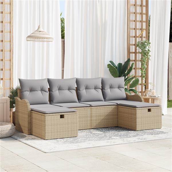 Grote foto vidaxl 6 delige ligbed set met kussens beige poly rattan tuin en terras tuinmeubelen