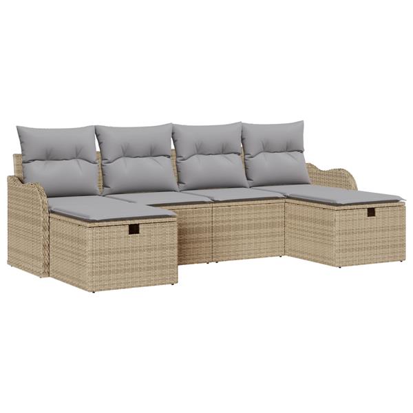 Grote foto vidaxl 6 delige ligbed set met kussens beige poly rattan tuin en terras tuinmeubelen
