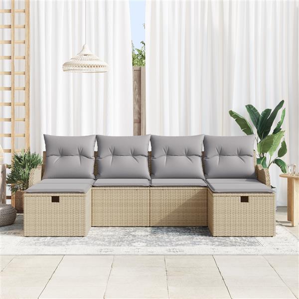 Grote foto vidaxl 6 delige ligbed set met kussens beige poly rattan tuin en terras tuinmeubelen